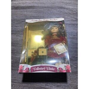 Collectors Choice Genuine Bisque Porcelain Doll With Wood Dressing Table W/ COA